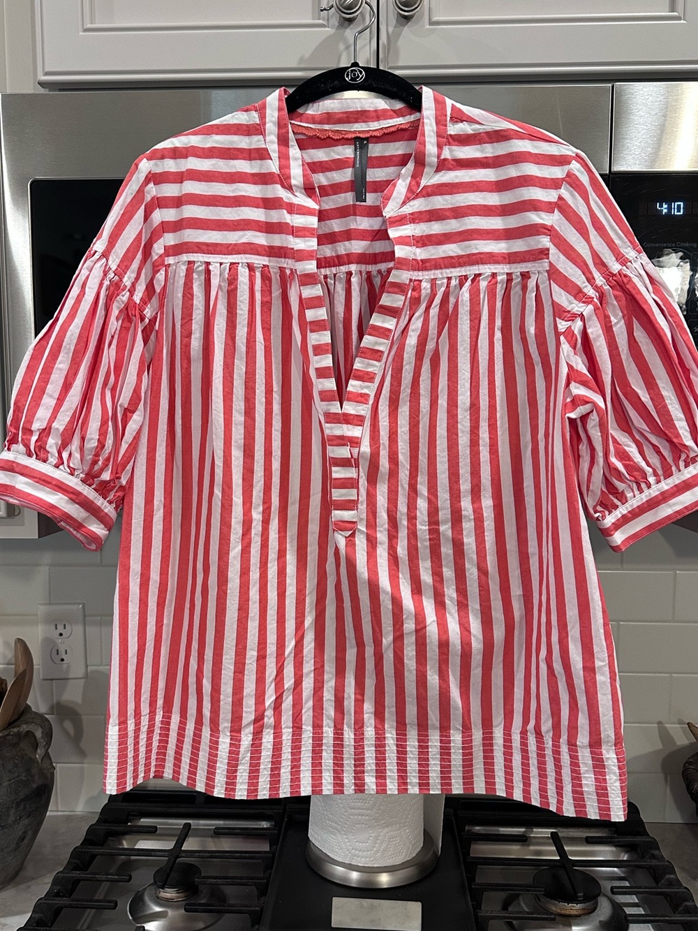 Anthropologie red and white top